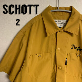 ショット(schott)の【美品】Schott ショット　半袖シャツ　マスタード　ロゴ刺繍　刺繍　デザイン(シャツ)