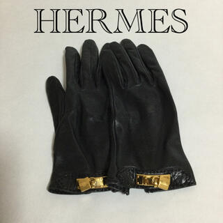 エルメス(Hermes)のエルメス　ケリーグローブ6  ラムスキン　ブラック/ゴールド金具(手袋)