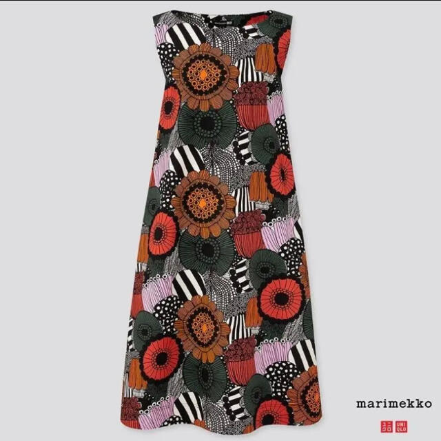 marimekko(マリメッコ)の海外限定　マリメッコ　ユニクロコラボ　花柄ワンピース　XS レディースのワンピース(ロングワンピース/マキシワンピース)の商品写真