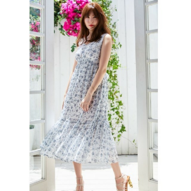 ポリエステル100%身頃裏地新品* Her lip to Pleated Floral Midi Dress