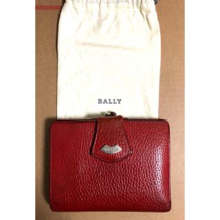 オールドBALLY 財布 二つ折り がま口 レザー 本革 赤 袋付き