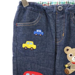 フラワーB ブルーグレイ 超美品 ミキハウス くまさんワッペン付デニム