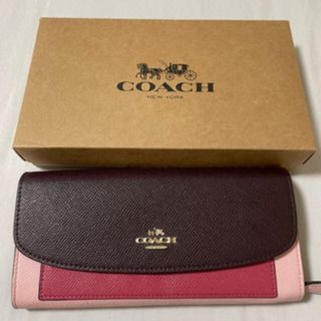 ★COACHコーチ長財布★ラグジュアリージオメトリック カラーブロックピンク