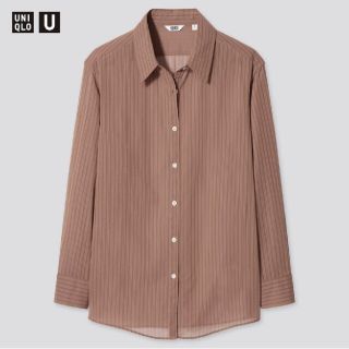 ユニクロ(UNIQLO)の【Uniqlo U】ストライプシアーシャツ ブラウン 長袖 XL(シャツ/ブラウス(長袖/七分))