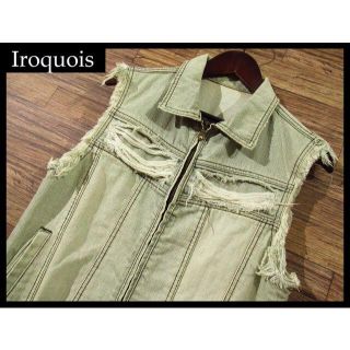 イロコイ(Iroquois)のIroquois イロコイ クラッシュ 加工 ジップ デニム ベスト L(ベスト)