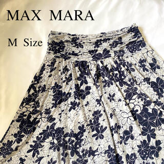 マックスマーラ(Max Mara)のMax Mara STUDIO 膝丈 スカート フレア 花柄 M ベージュ 黒(ひざ丈スカート)