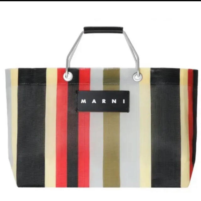 Marni(マルニ)の美品！マルニフラワーカフェ　ストライプバッグミニ　イノックスグレー レディースのバッグ(ハンドバッグ)の商品写真