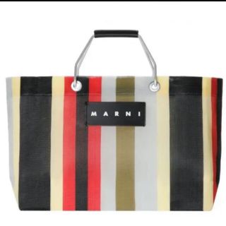 マルニ(Marni)の美品！マルニフラワーカフェ　ストライプバッグミニ　イノックスグレー(ハンドバッグ)