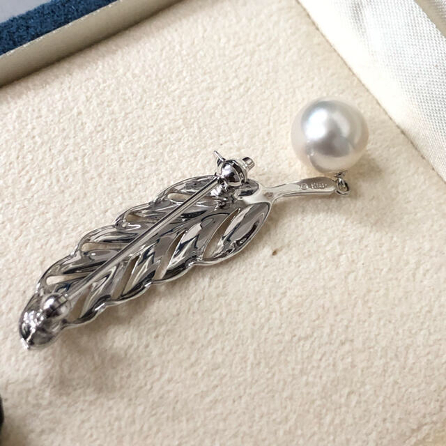 ミキモト 真珠 18金 ブローチ K18 フェザー 羽