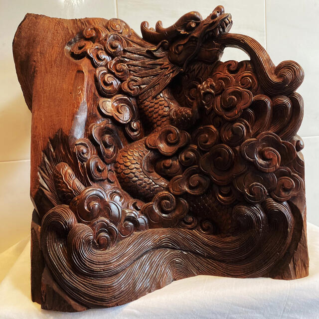 修縁堂】緑起物 無 干支 祥雲の竜 龍 置物 木彫り細密彫刻 修縁堂】緑起物 無 干支 祥雲の竜 龍 置物 木彫り細密彫刻