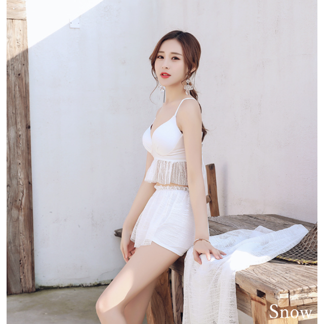 水着/可愛い/体型カバー/セパレート水着/白/チュールレース 水着/可愛い/体型カバー/セパレート水着/白/チュールレース