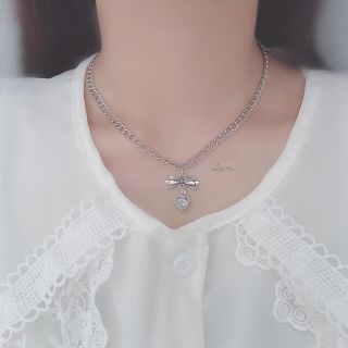 ribbon & zirconia heart choker(ネックレス)