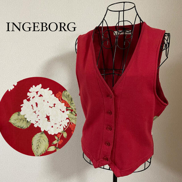 INGEBORG(インゲボルグ)のINGEBORG インゲボルグ　ベスト　赤　レッド　花柄 レディースのトップス(ベスト/ジレ)の商品写真