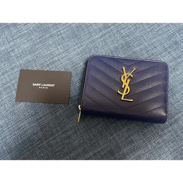 Saint Laurent コンパクト ジップアラウンド ウォレット☆ネイビー