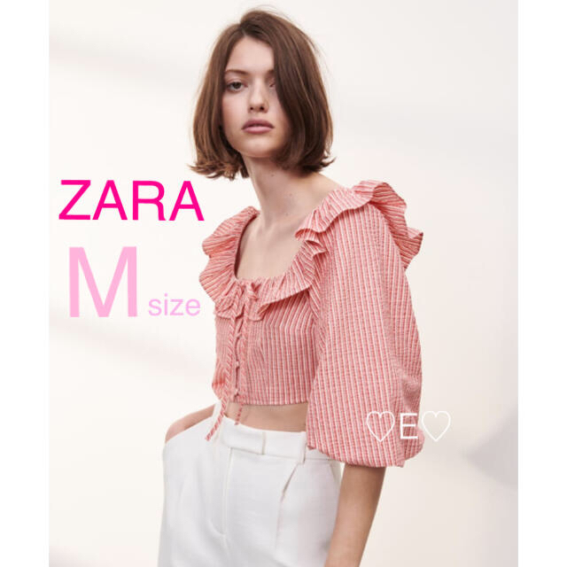 【開店記念セール！】 ZARA 新作 フレアカフス仕様ストライプ柄トップス シャツ+ブラウス(半袖+袖なし)