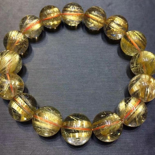 高級】天然 ゴールドタイチンルチル クォーツ ブレスレット 13mm enot
