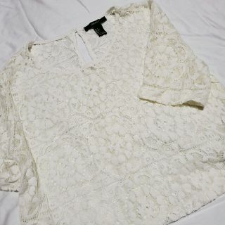 フォーエバートゥエンティーワン(FOREVER 21)のUsed 古着 Forever21 白 レース ショート丈 トップス ブラウス(Tシャツ(半袖/袖なし))