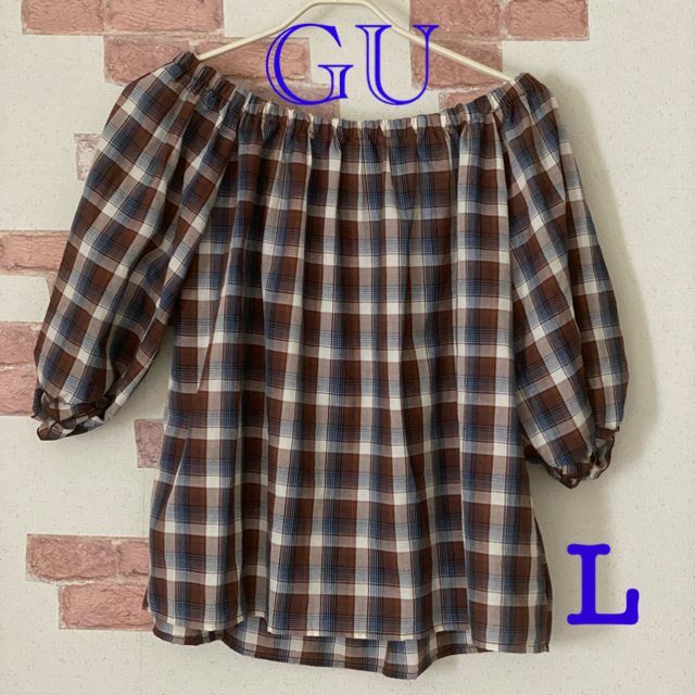 GU(ジーユー)のGU  チェックパフスリーブブラウス  7分袖  Lサイズ レディースのトップス(シャツ/ブラウス(半袖/袖なし))の商品写真