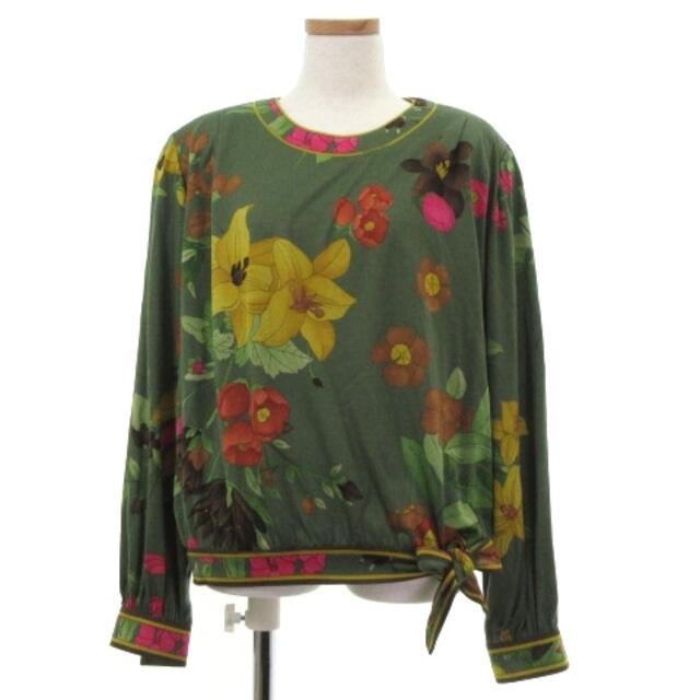 レオナール FASHION カットソー 長袖 花柄 プリント 緑 LL-