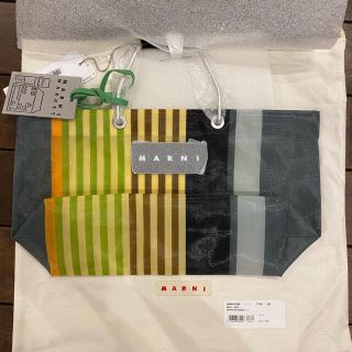 マルニ(Marni)の新品 マルニ　マルニフラワーカフェ バッグ ストライプバッグ ミニ　マルチグレー(トートバッグ)