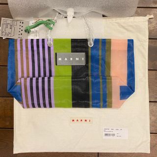 マルニ(Marni)の新品 マルニ　マルニフラワーカフェ ストライプバッグ ミニ マルチグリーン(トートバッグ)