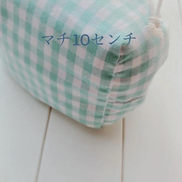 handmade刺繍巾着✤ミントグリーンギンガム×レンゲソウ⚘⚘⚘蓮華