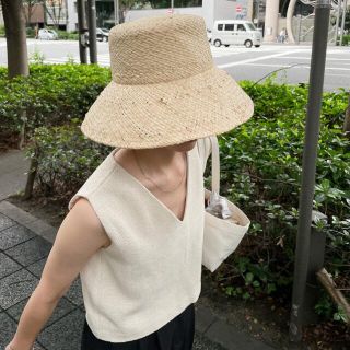 エディットフォールル(EDIT.FOR LULU)のnugu poik raphia rattan hat ハット　帽子　麦わら(麦わら帽子/ストローハット)