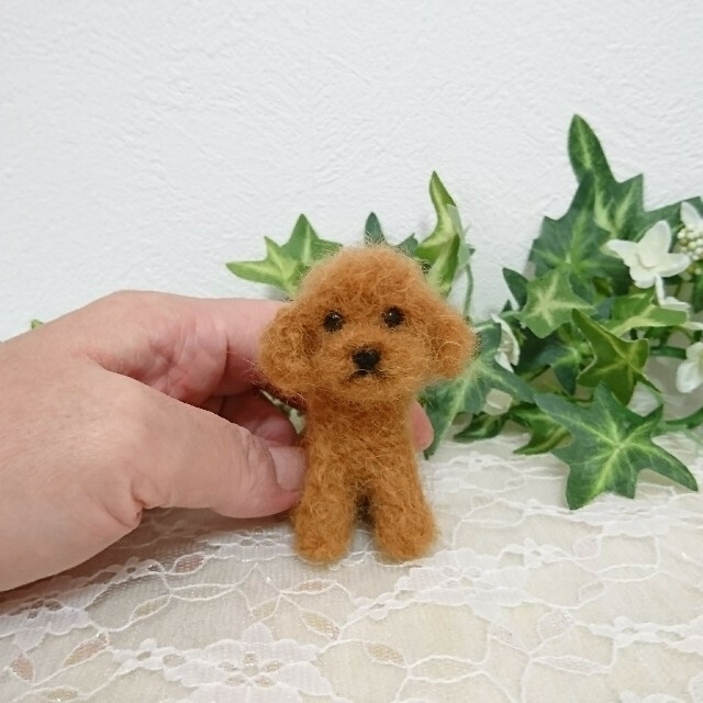 羊毛フェルト　トイプードル　レッド　ひよこ　犬　ハンドメイド　ミニチュア