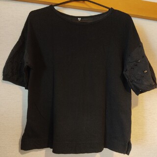 ユニクロ(UNIQLO)のUNIQLO　Ｔシャツ　袖レース　ブラック(Tシャツ(半袖/袖なし))