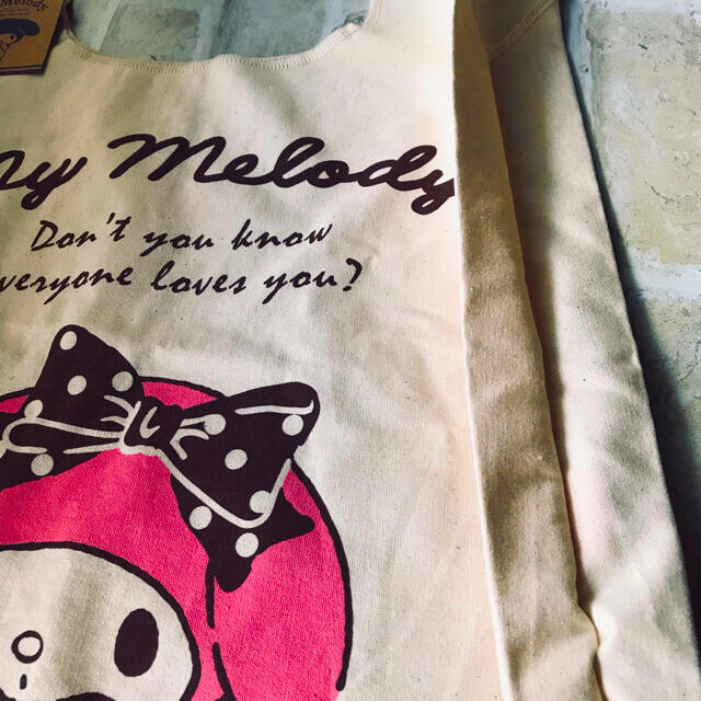 マイメロディ(マイメロディ)のマイメロ　キャンパストートバッグ　帆布バッグ　Sanrioマイメロディ　未使用品 エンタメ/ホビーのおもちゃ/ぬいぐるみ(キャラクターグッズ)の商品写真