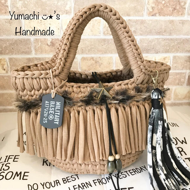 ズパゲッティ★ファーフリンジマルシェバッグ★ミリタリー系 4