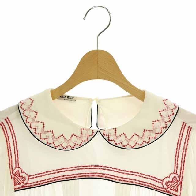 売れ筋】 正規品 超美品 ミュウミュウ シアースリーブ刺繍襟ワンピース