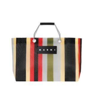 マルニ(Marni)のMARNI マルニ フラワーカフェ ストライプバッグ  ミニ　イノックスグレー(トートバッグ)