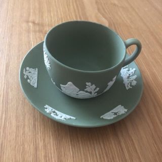 ウェッジウッド(WEDGWOOD)のウェッジウッド　ジャスパー　ティーカップ&ソーサー　グリーン　(グラス/カップ)