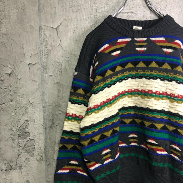90s〜vintage 個性的 ニット 柄ニット 一点物 レディース-
