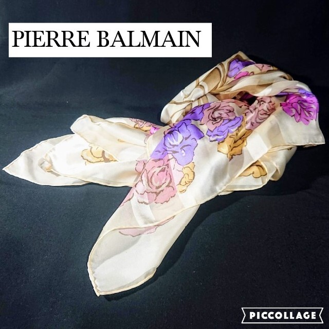 Pierre Balmain(ピエールバルマン)のUSED 美品   ピエールバルマン 花柄 スカーフ シルク 大判 レディースのファッション小物(バンダナ/スカーフ)の商品写真