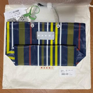 マルニ(Marni)の新品 マルニ マルニフラワーカフェ　ストライプバッグ ミニ ダークブルー(トートバッグ)