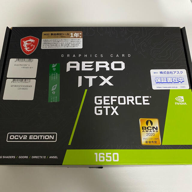 スマホ/家電/カメラMSI GeForce GTX 1650 D6 AERO ITX OCV2