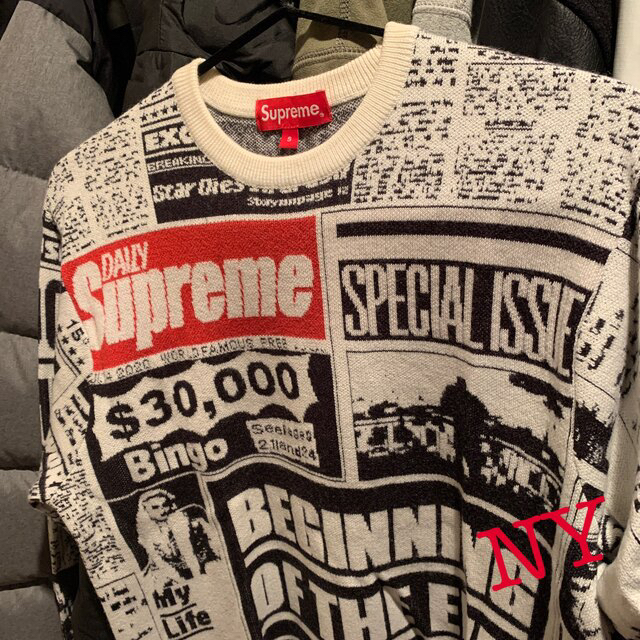 18AW supreme newspaper sweater 納品書付き L