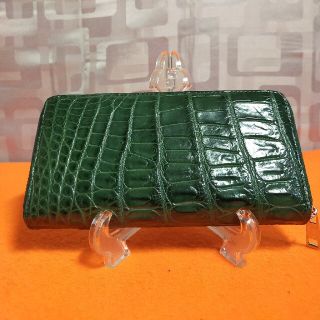 クロコダイル(Crocodile)の【新品同様】クロコダイル型押し 長財布 ラウンドファスナー ジップウォレット 緑(財布)