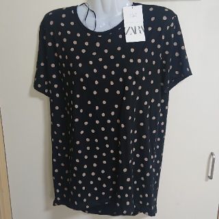 ザラ(ZARA)のZARA、ドット柄ブラック半袖カットソーMサイズ(Tシャツ(半袖/袖なし))