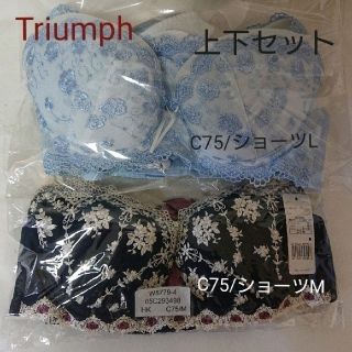 トリンプ(Triumph)の新品☆トリンプ☆C75ブラジャー＋ショーツ(M/Ｌ)上下セット商品２組 ブルー系(ブラ&ショーツセット)