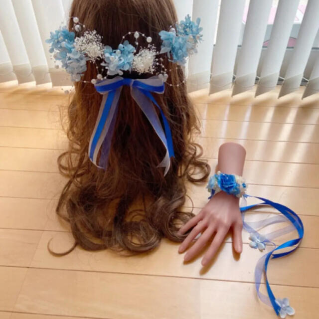 ヘッドドレス♡紫陽花♡かすみ草 リストブーケ 青♡水色 - ヘッド