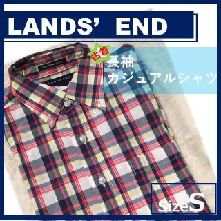 ランズエンド(LANDS’END)のランズエンド　チェックシャツ　赤 ネイビー 黄色　長袖　Yシャツ　襟シャツ(シャツ)