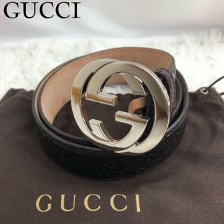 グッチ(Gucci)の美品✨GUCCI ベルト インターロッキング レザー 茶 シルバー金具 GG(ベルト)