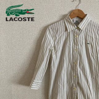 ラコステ(LACOSTE)のLACOSTE ラコステ シャツ　ワイシャツ　七分袖　ストライプ　白　緑　38(シャツ/ブラウス(長袖/七分))