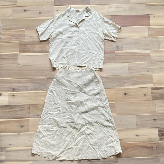 GU(ジーユー)のGU リネンシャツ&ロングスカート　セットアップ レディースのレディース その他(セット/コーデ)の商品写真