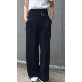 美品 セリーヌ CELINE パンツ フィービー期 ワイドパンツ ロングパンツ ジッパー ウール ボトムス レディース 38 ネイビー