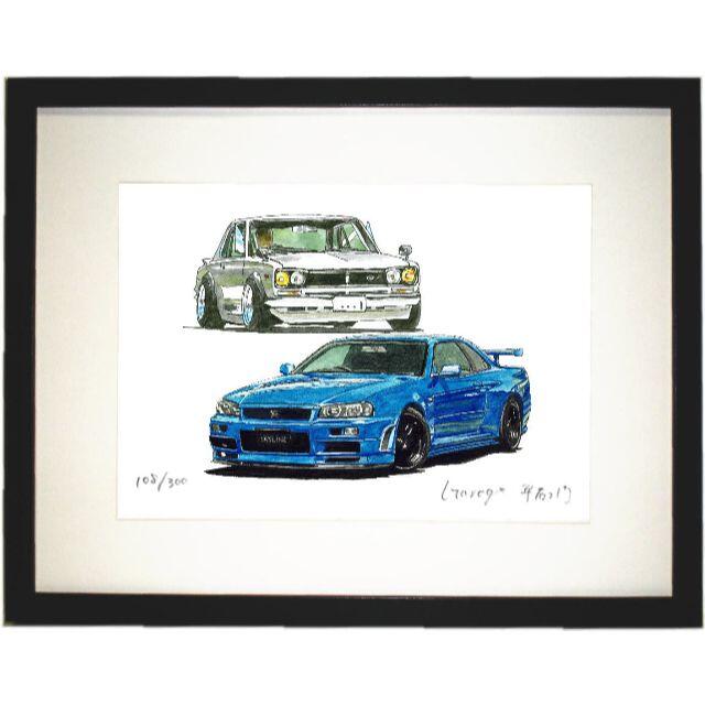 NC-502 GT-R/GT-R R34限定版画直筆サイン額装済作家 平右ヱ門