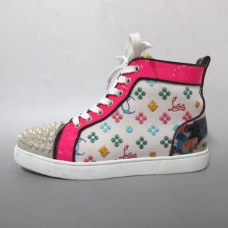 いラインアップ 【Christian Louboutin】グリッター スタッズ ロゴ スニカー スニーカー 色・サイズを選択:レッド